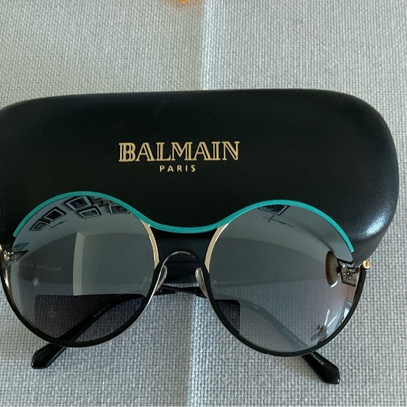 Balmain Women’s NWOT 52mm Round Turquoise & Gold Sunglasses $55 - Picture 10 of 10